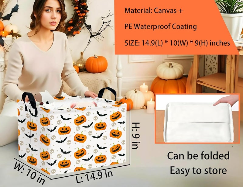 BOOHIT Large Halloween Themed Candy Gift Boo Basket for Kids Baby Personalized Adults Storage Bin Fall Decor(Bat Pumpkin) - Image 2